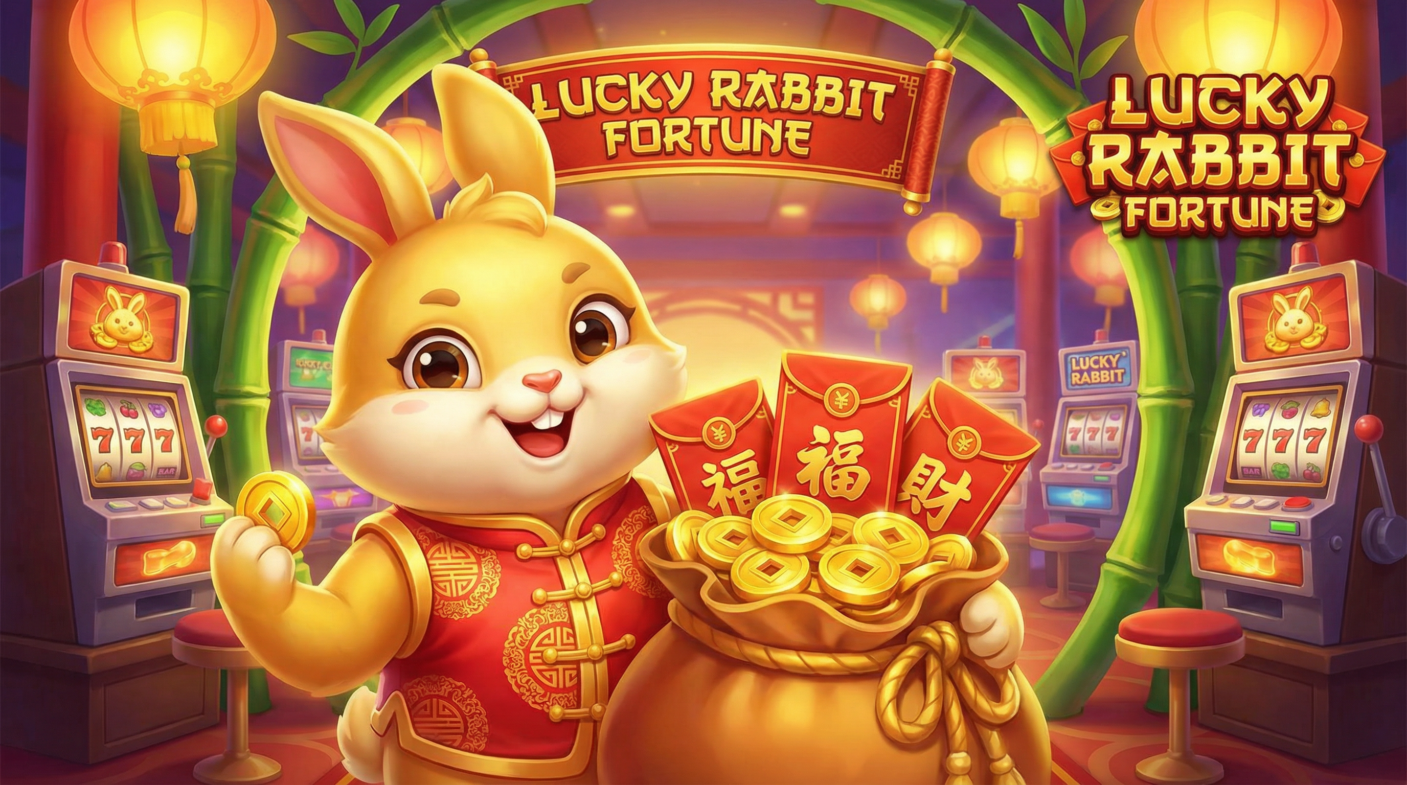 发财兔子老虎机游戏可爱的金兔形象